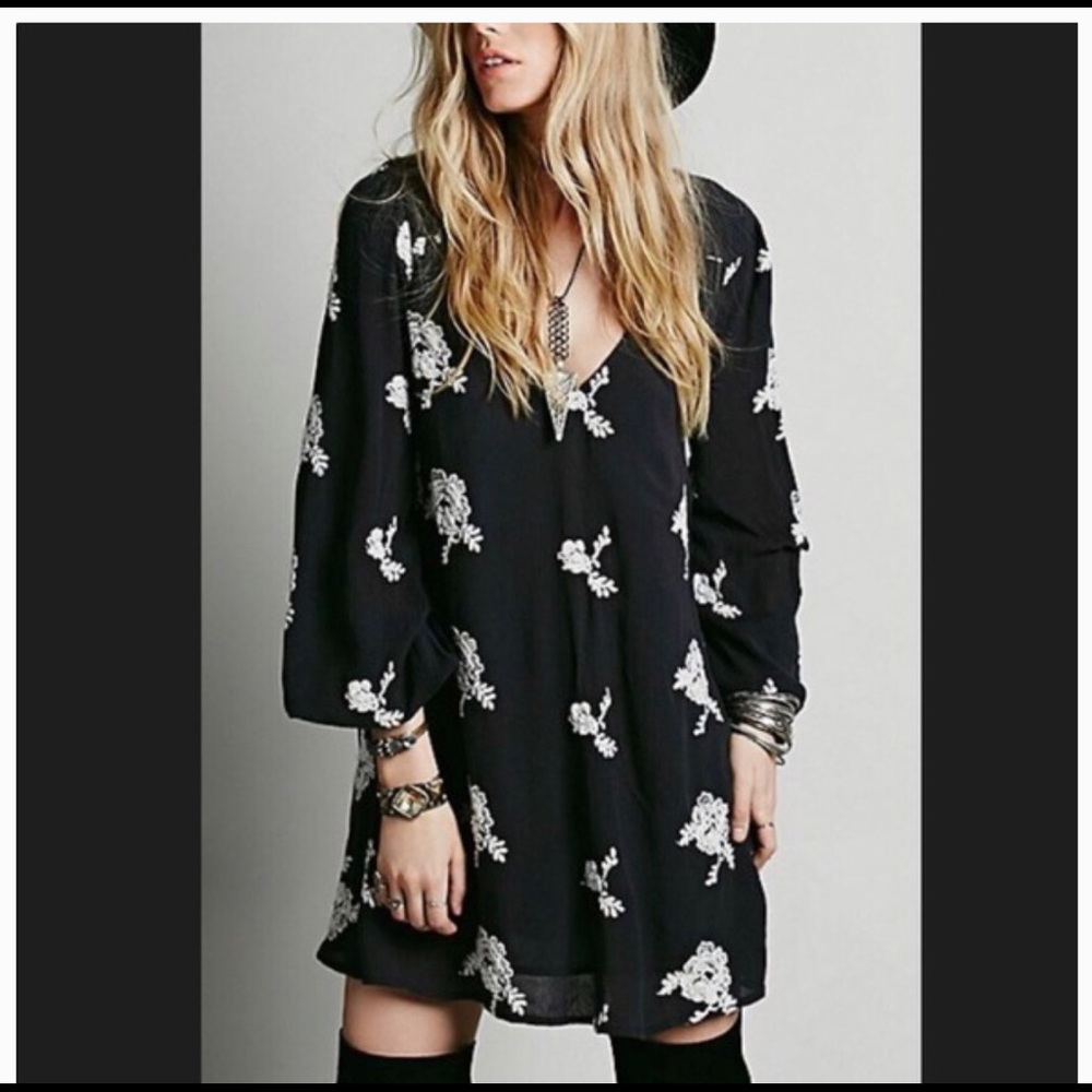 Free People Black Emma Embroidered Dress